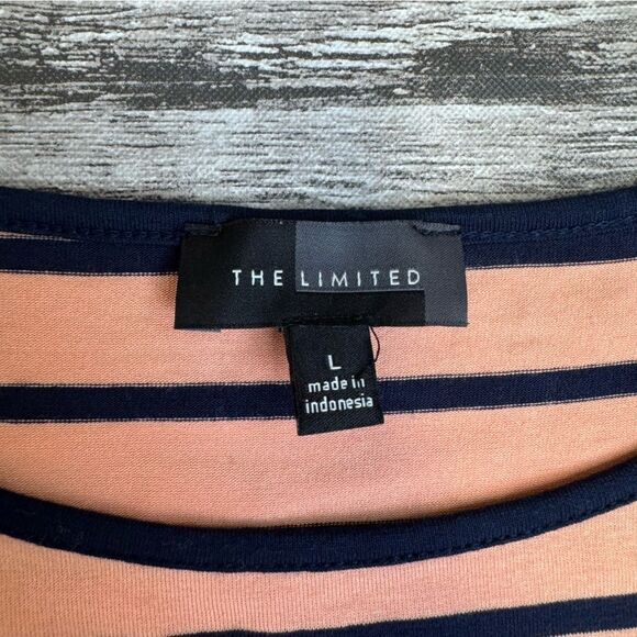 The Limited Women's Asymmetrical Hem Stripe T Tee Shirt Peach Black L LG Large - Picture 4 of 13